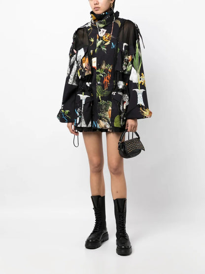 Graphic-Print Tulle Panel Jacket