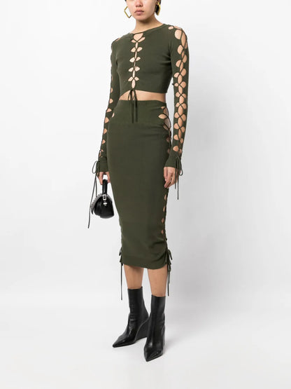 Lace-Up Detail Cropped Jumper
