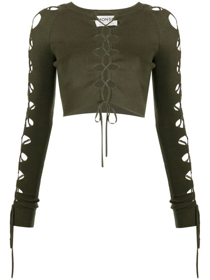 Lace-Up Detail Cropped Jumper