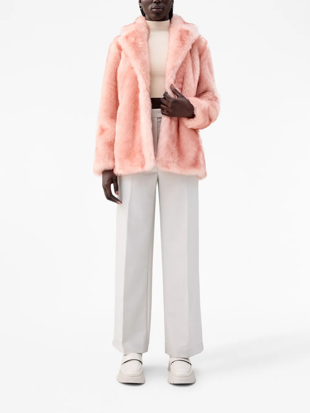 Elba Notched-Lapels Faux Fur Jacket