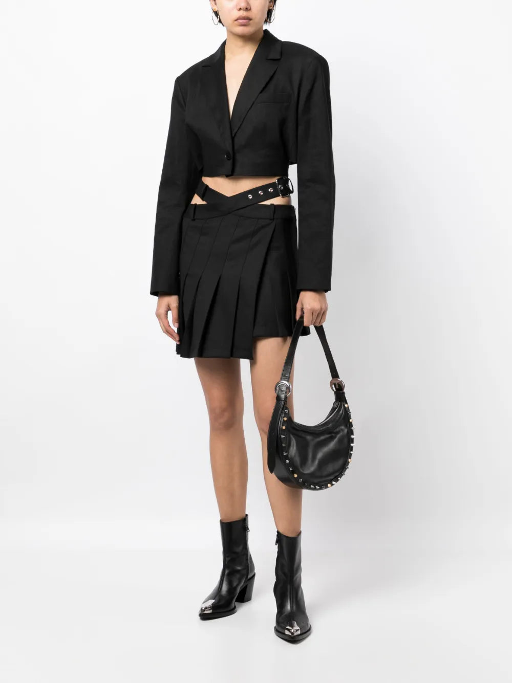 Pleated Asymmetric Mini Skirt