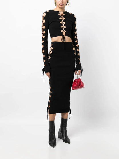 Lace-Up Detailed Knitted Skirt