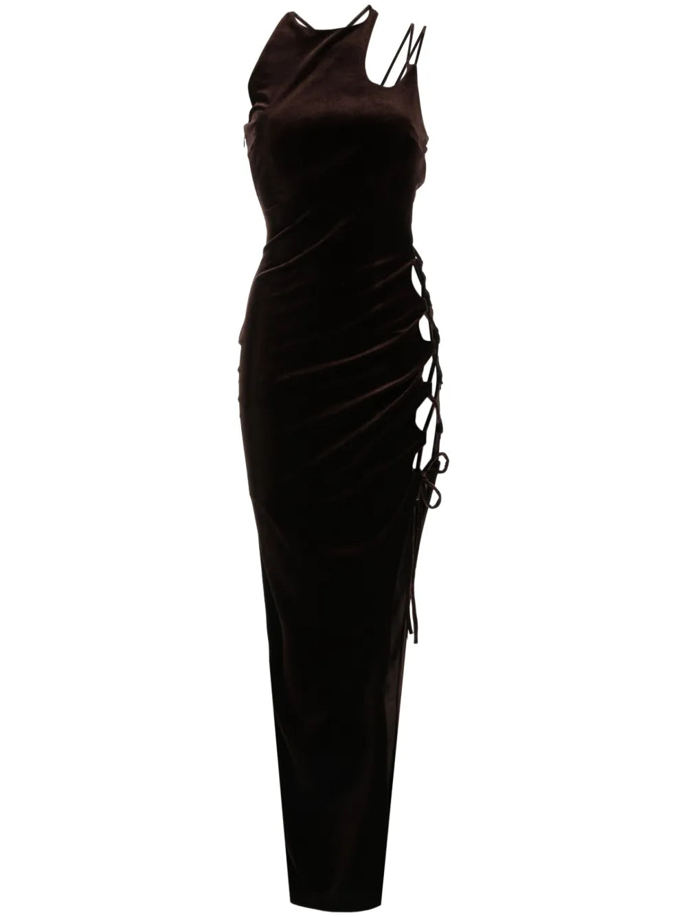 Lace-Up Detailind Velvet Maxi Dress