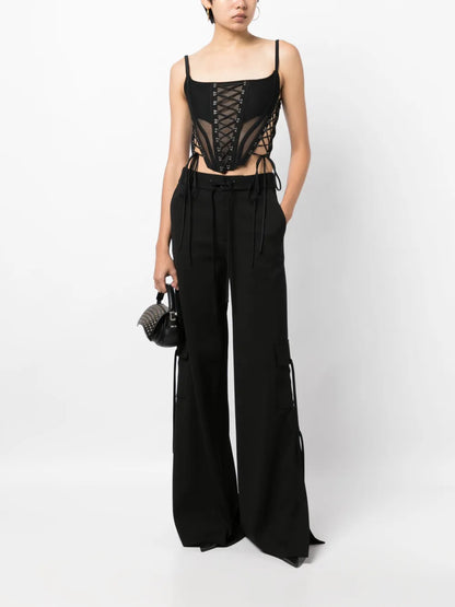 High-Waist Side-Slit Cargo Trousers