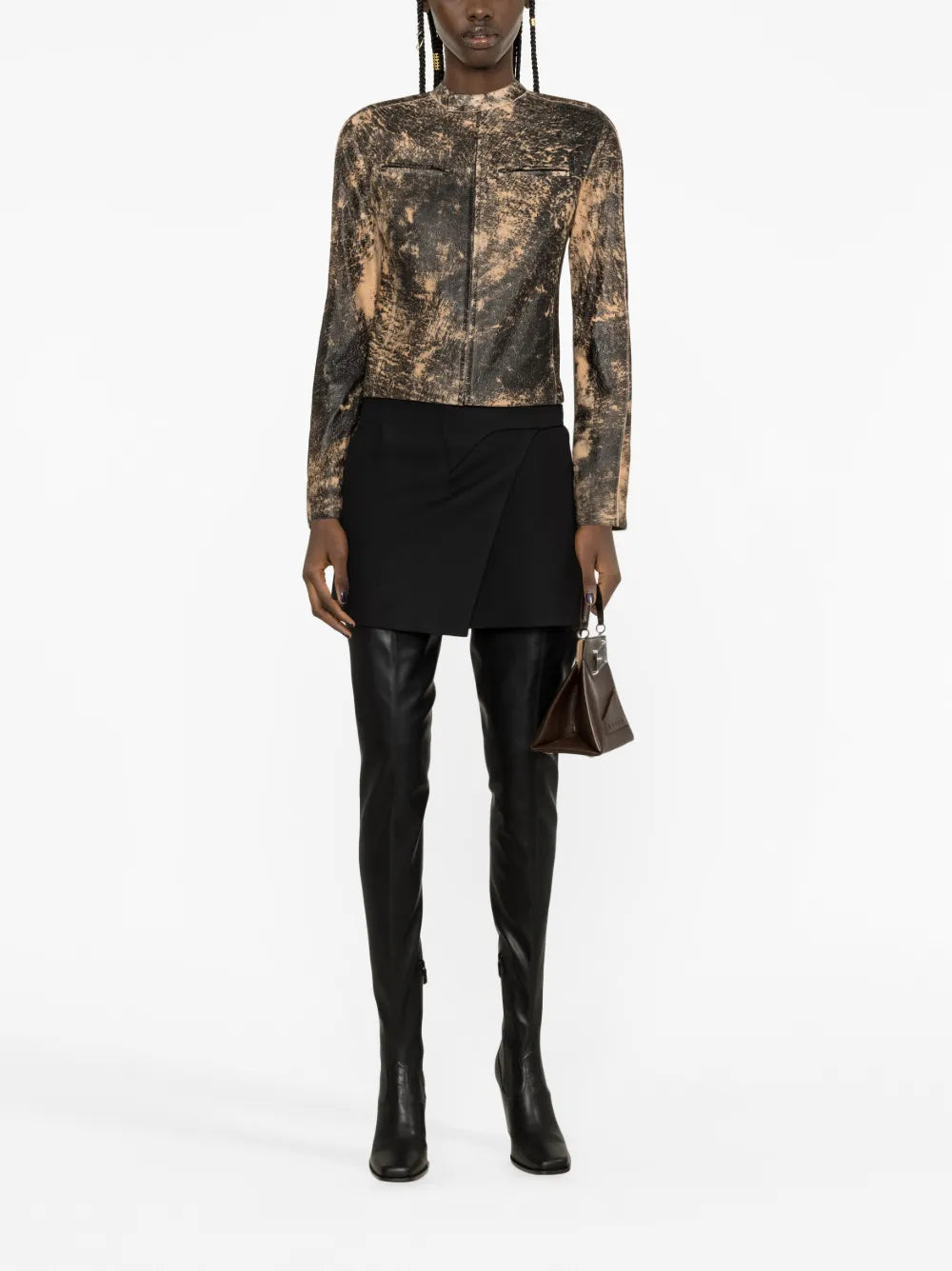 Distressed-Effect Leather Jacket