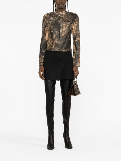 Distressed-Effect Leather Jacket