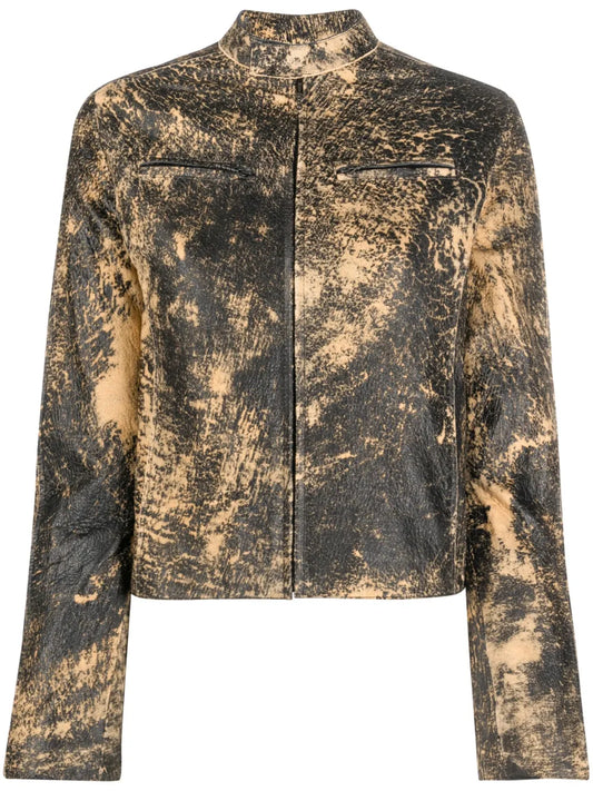 Distressed-Effect Leather Jacket