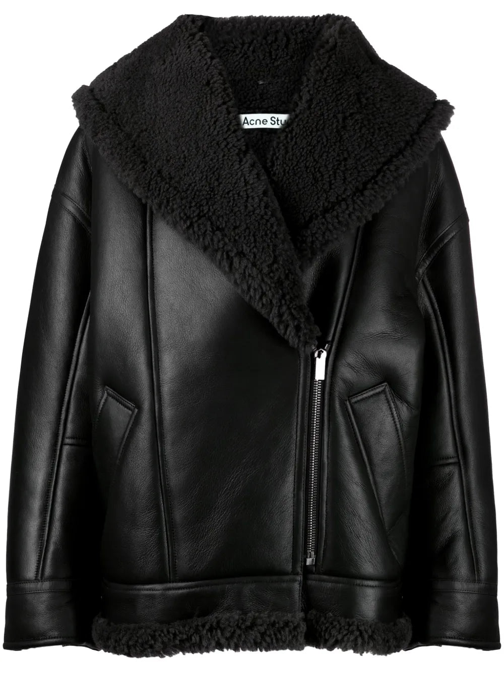 Shearling-Lined Leather Biker Jacket