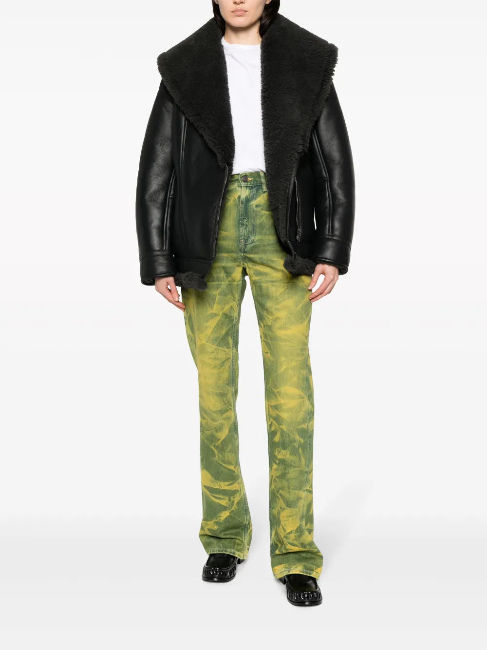 Shearling-Lined Leather Biker Jacket