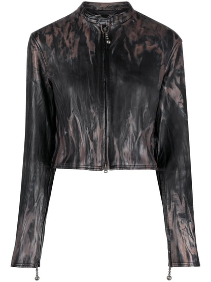 Faded-Effect Leather Jacket