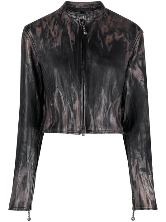 Faded-Effect Leather Jacket