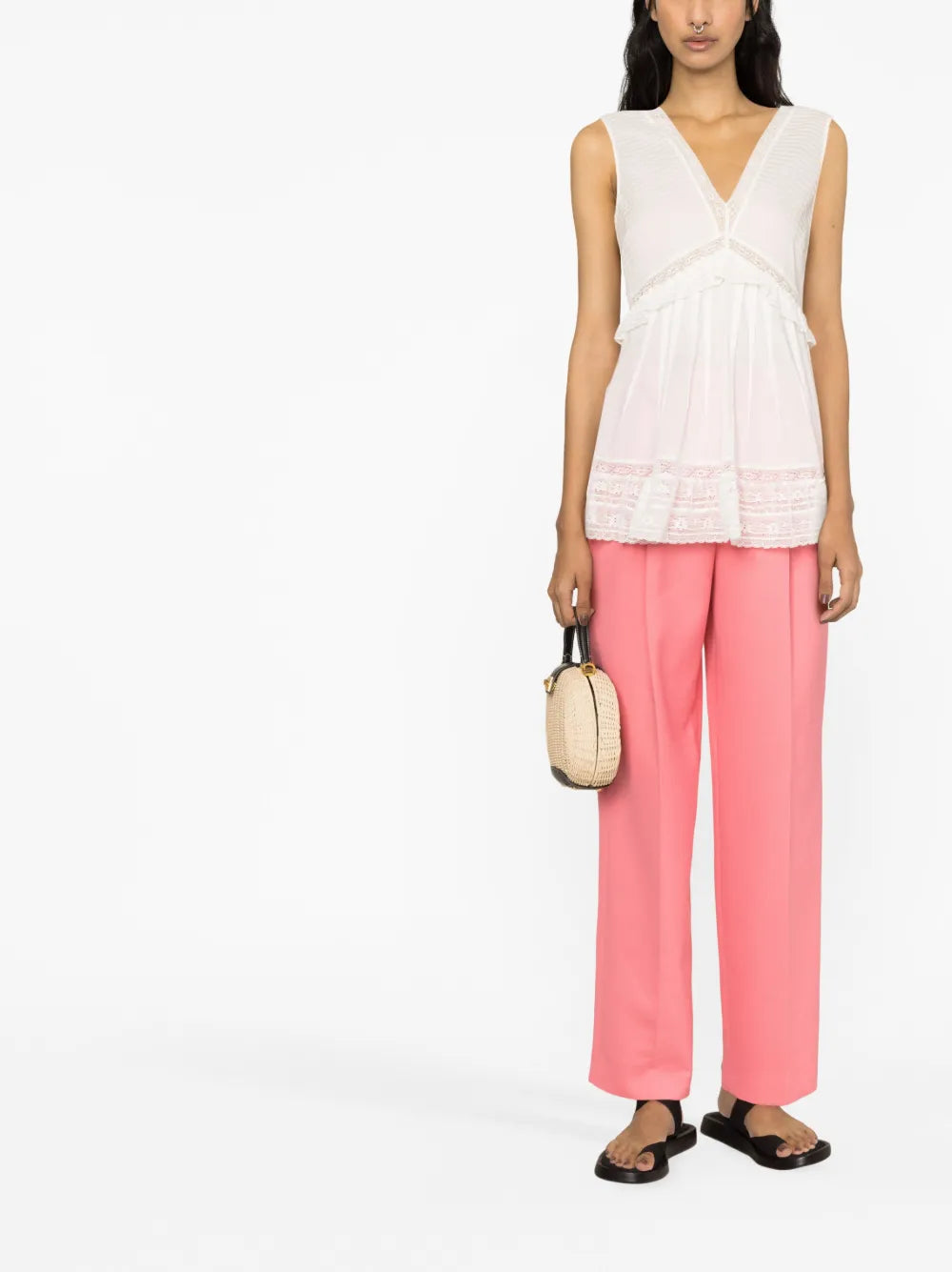 Ruffled V-Neck Sleeveless Blouse