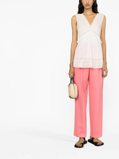 Ruffled V-Neck Sleeveless Blouse