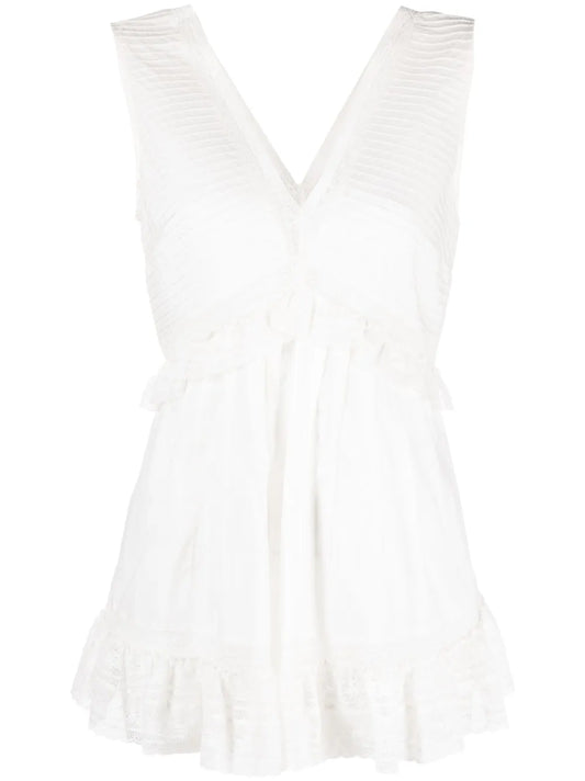 Ruffled V-Neck Sleeveless Blouse