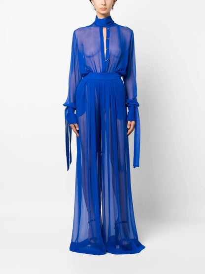 High-Rise Wide-Leg Silk Trousers