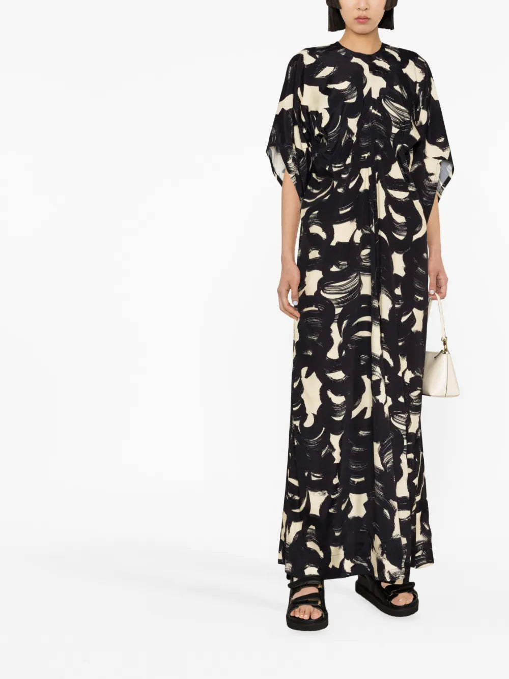 Cocoon Brushstroke-Print Maxi Dress