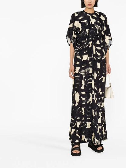 Cocoon Brushstroke-Print Maxi Dress