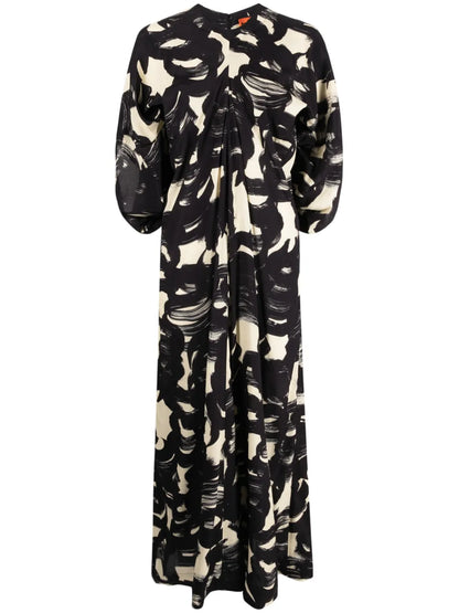 Cocoon Brushstroke-Print Maxi Dress