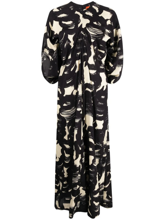 Cocoon Brushstroke-Print Maxi Dress