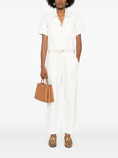 Short-Sleeved Twill Jumpsuit