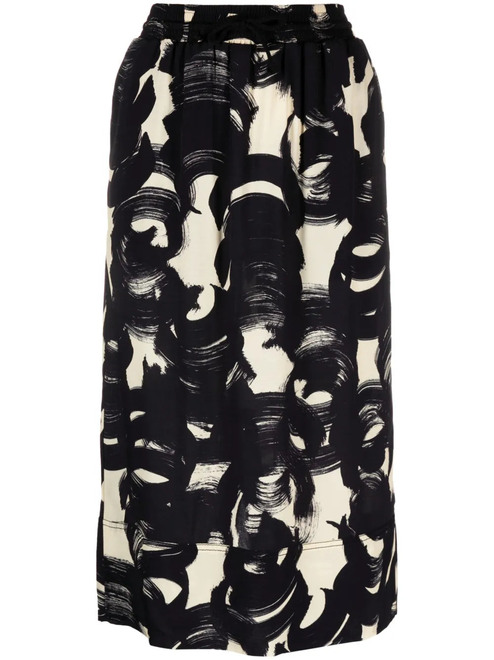 Brushstroke-Print Straight Midi Skirt
