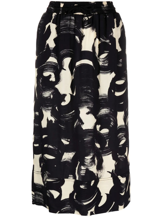 Brushstroke-Print Straight Midi Skirt