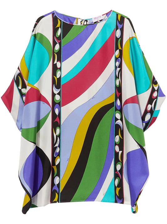 Pesci-Print Silk Kaftan Dress