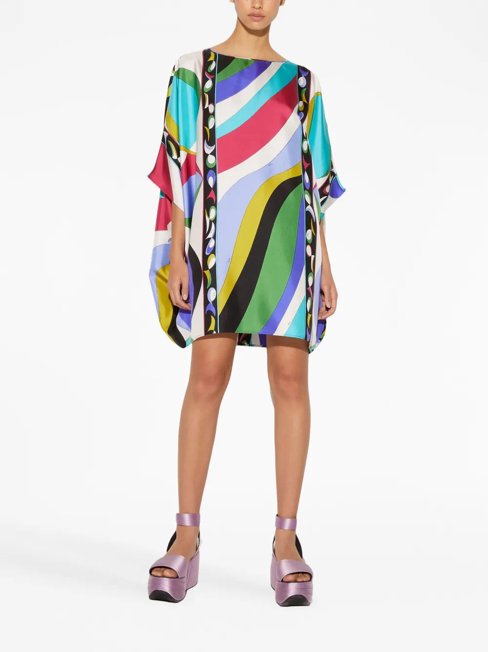Pesci-Print Silk Kaftan Dress