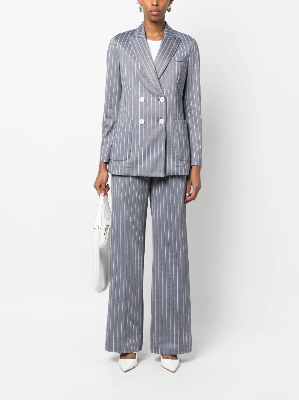 Pinstripe-Pattern Double-Breasted Blazer
