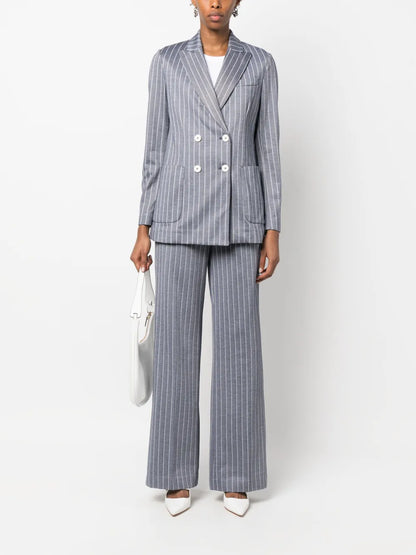 Pinstripe-Pattern Double-Breasted Blazer