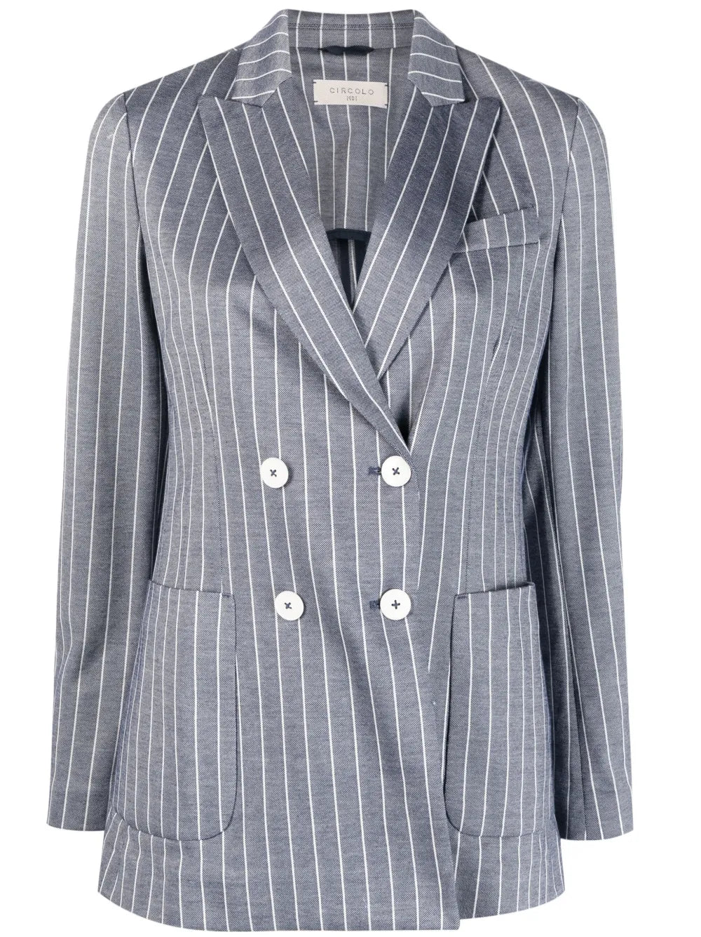 Pinstripe-Pattern Double-Breasted Blazer