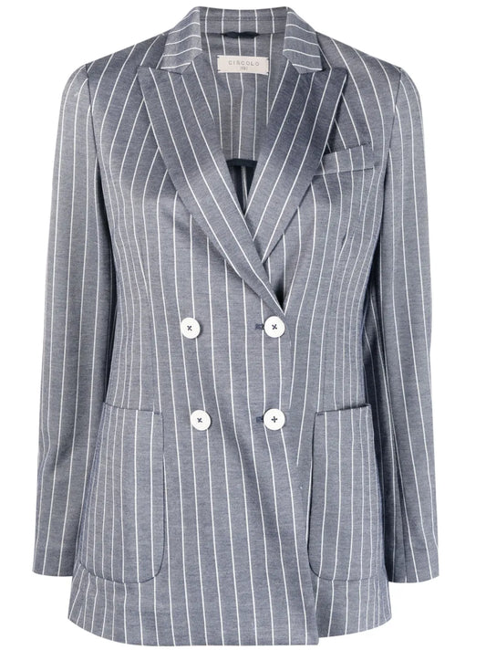 Pinstripe-Pattern Double-Breasted Blazer