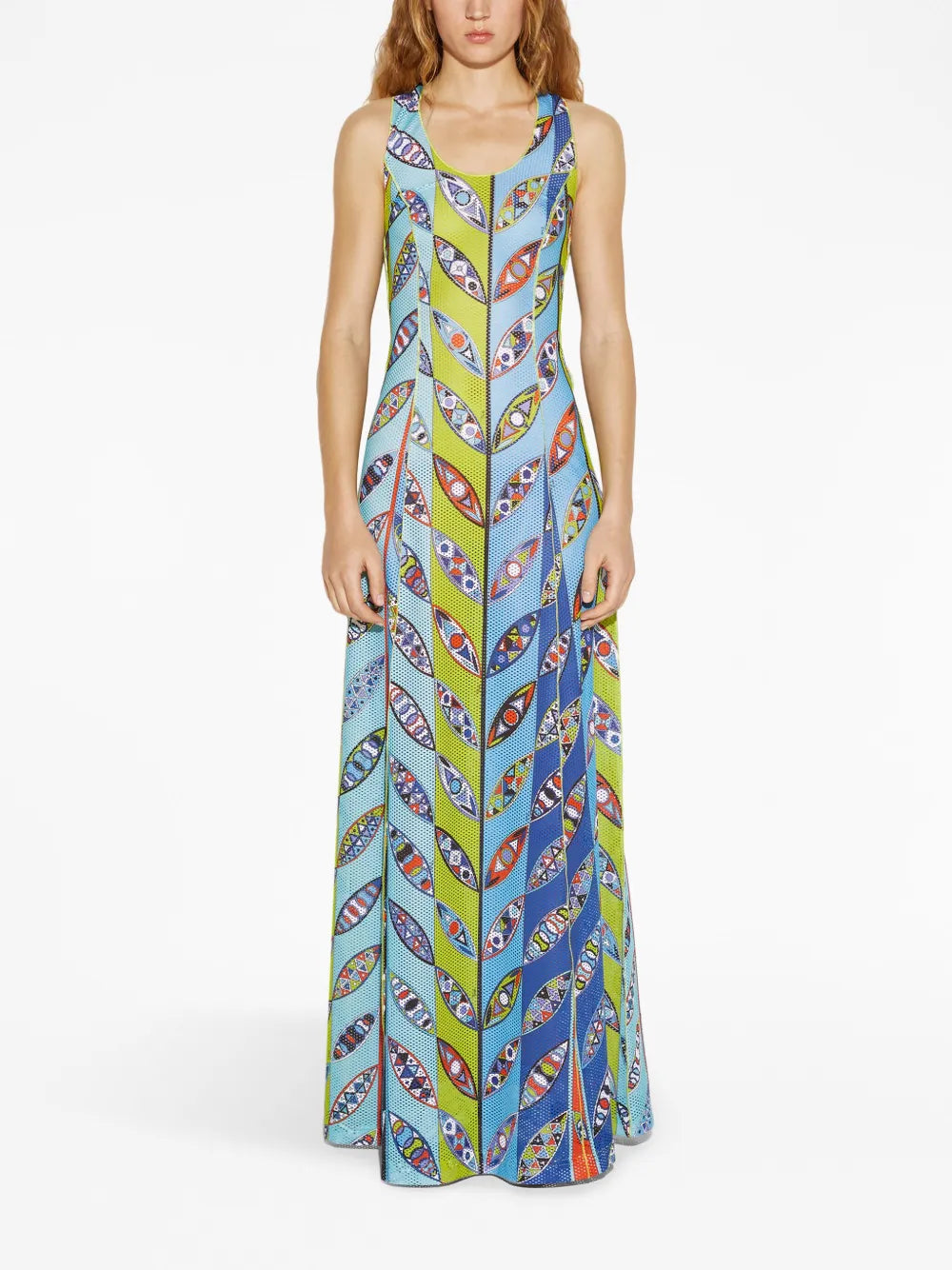 Girandole-Print Mesh Maxi Dress