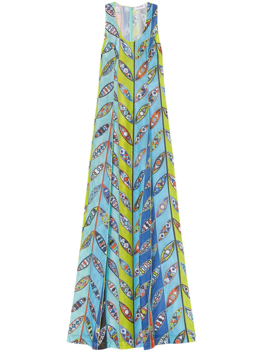 Girandole-Print Mesh Maxi Dress