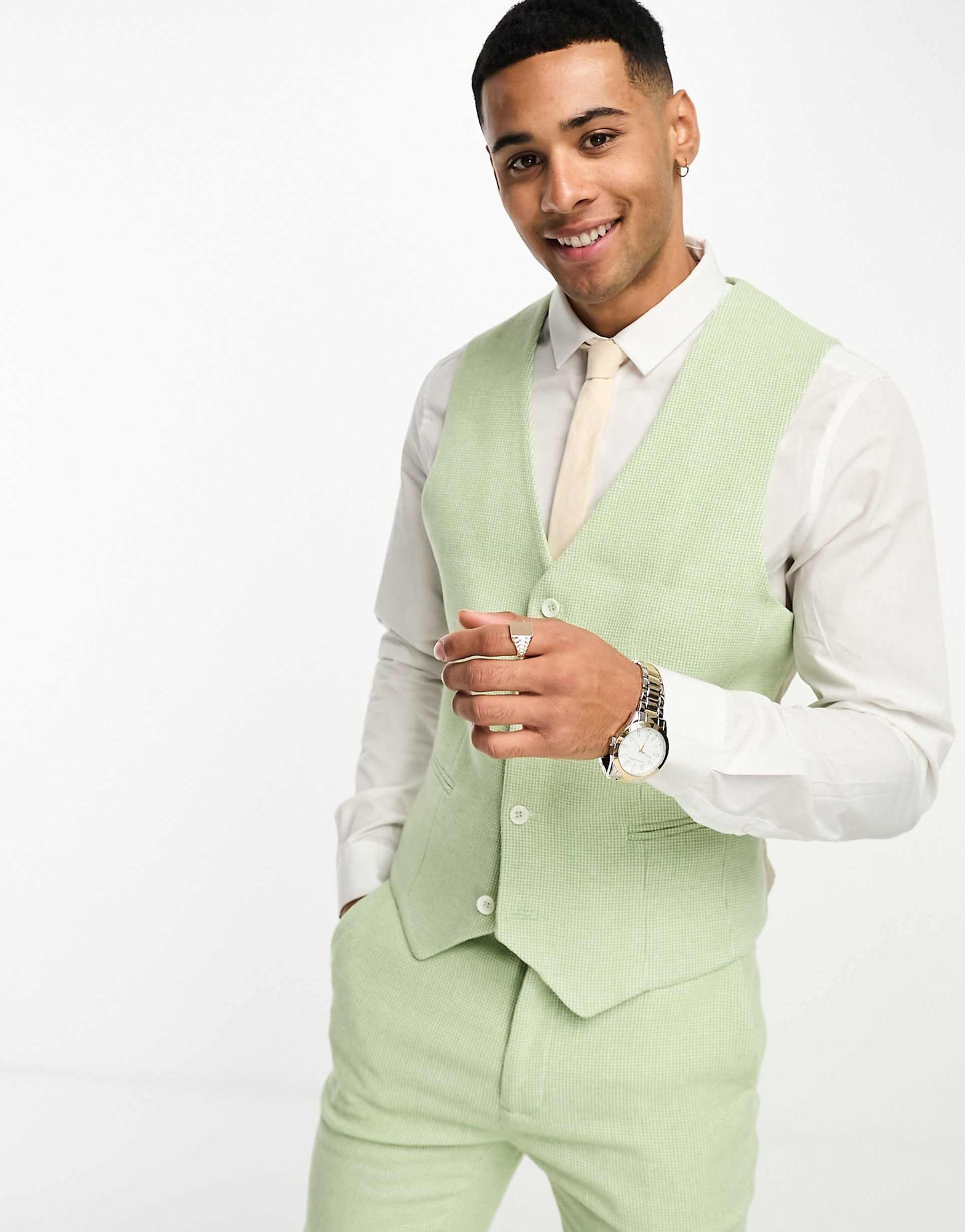Wedding Super Skinny Wool Mix Puppytooth Waistcoat