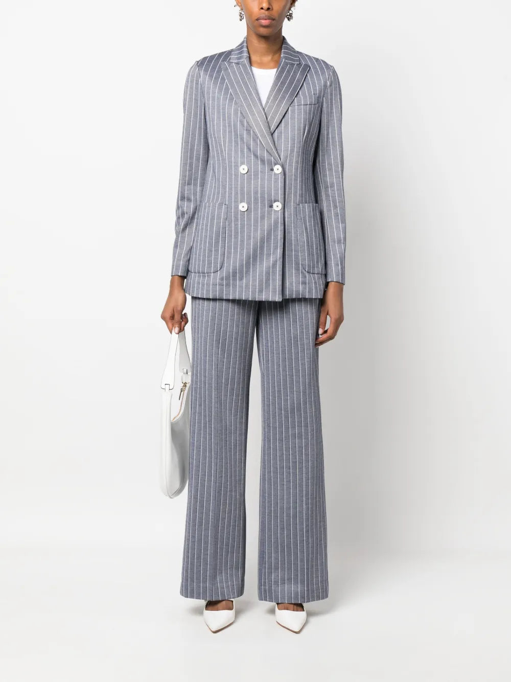 Pinstripe-Pattern Flared Trousers