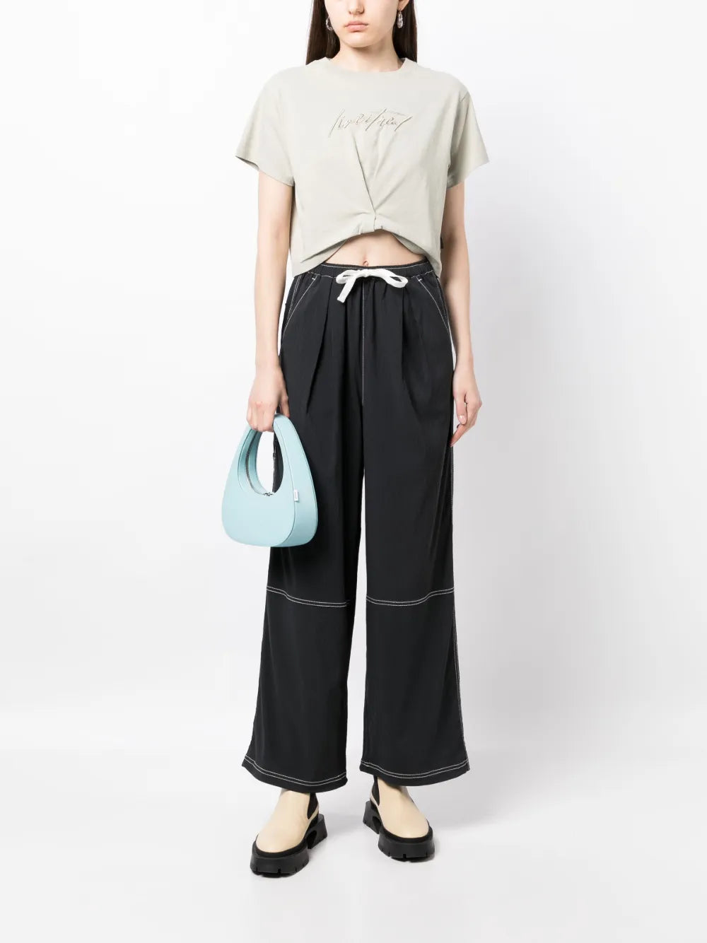 Embroidered-Logo Cropped T-Shirt