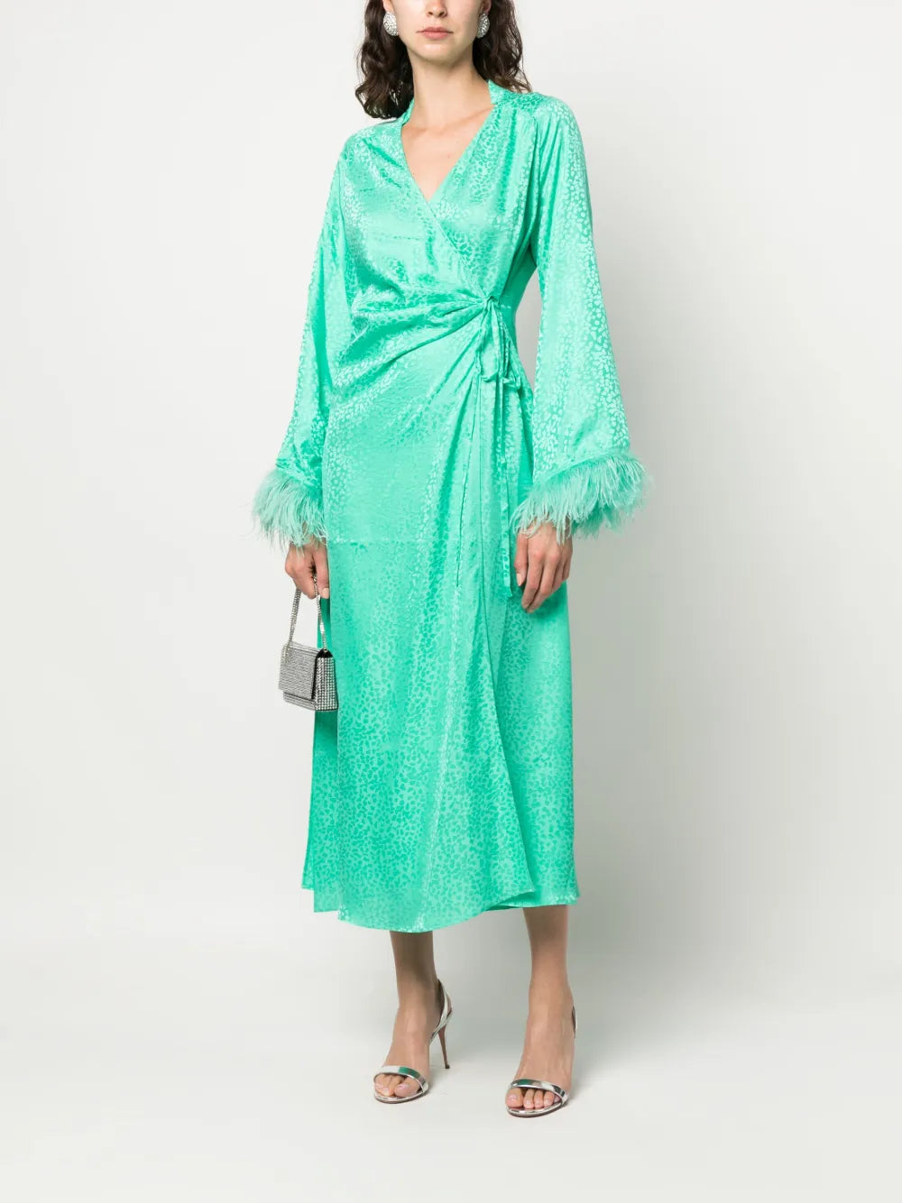 Feather-Detailing Wrap-Design Dress