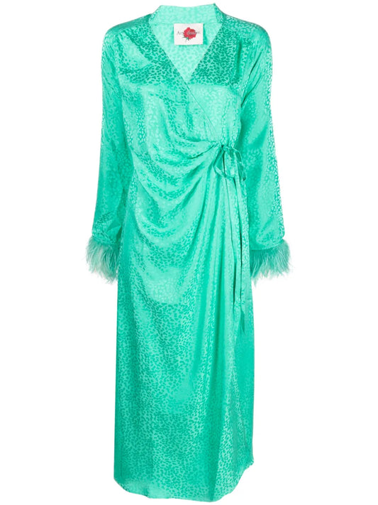 Feather-Detailing Wrap-Design Dress