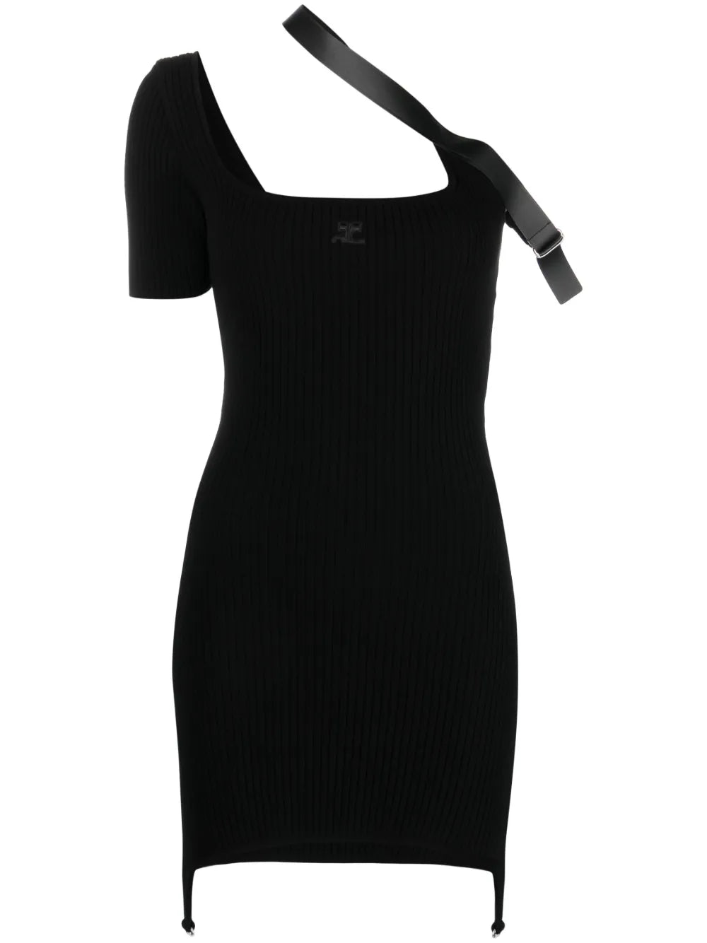 Strap-Detail Asymmetric Mini Dress