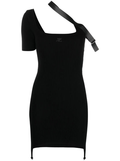 Strap-Detail Asymmetric Mini Dress