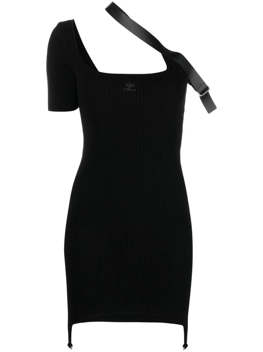 Strap-Detail Asymmetric Mini Dress