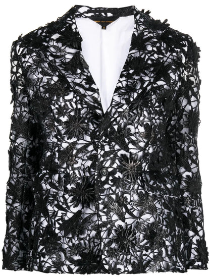 Floral-Lace Single-Breasted Blazer