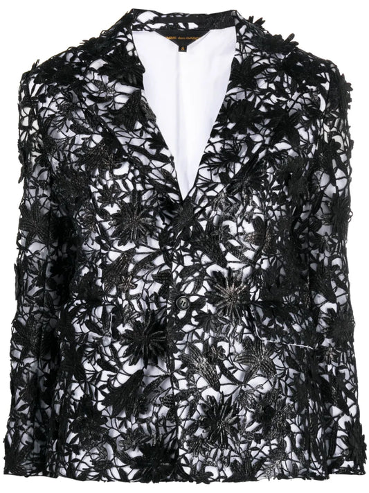 Floral-Lace Single-Breasted Blazer
