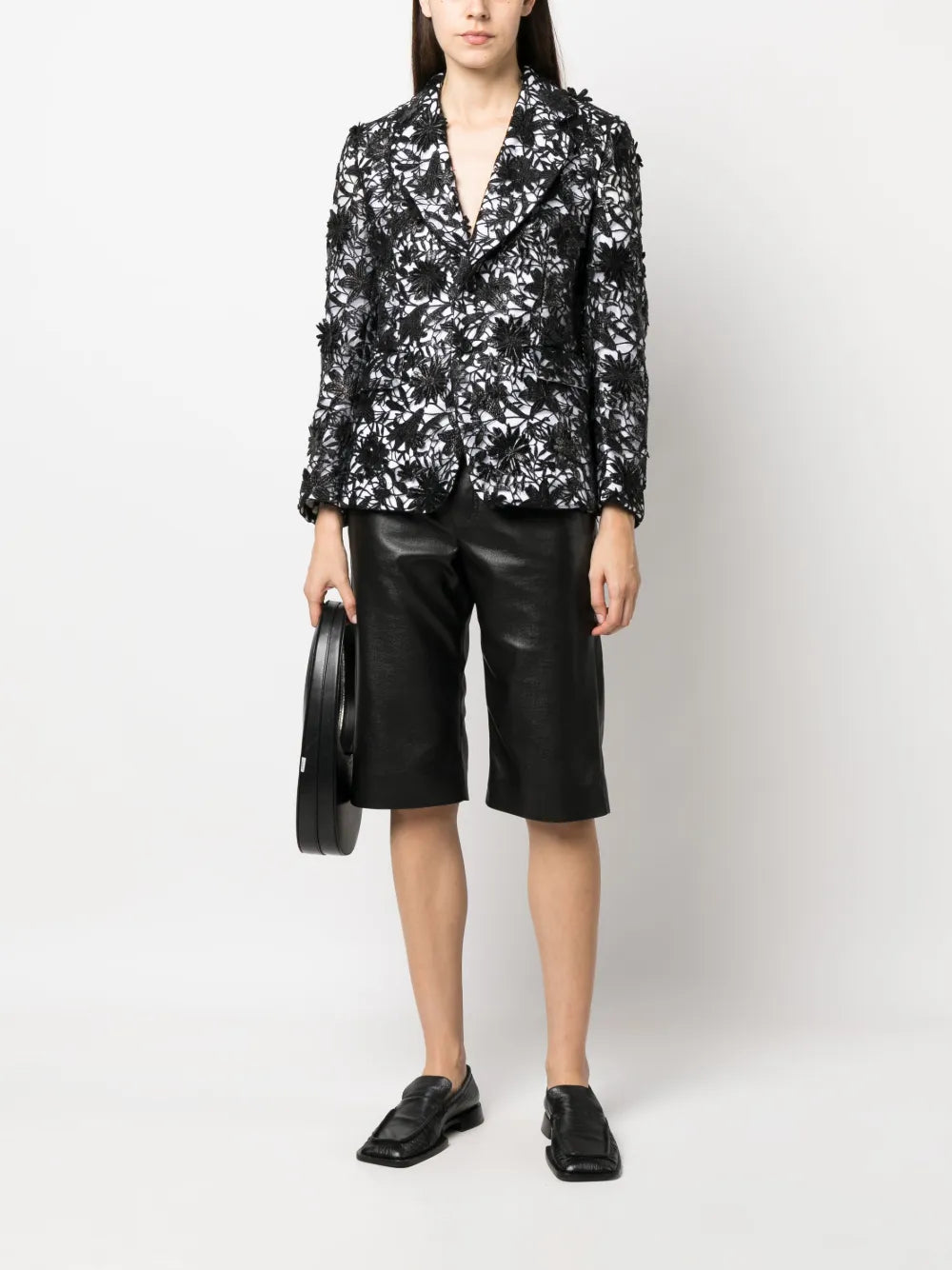 Floral-Lace Single-Breasted Blazer