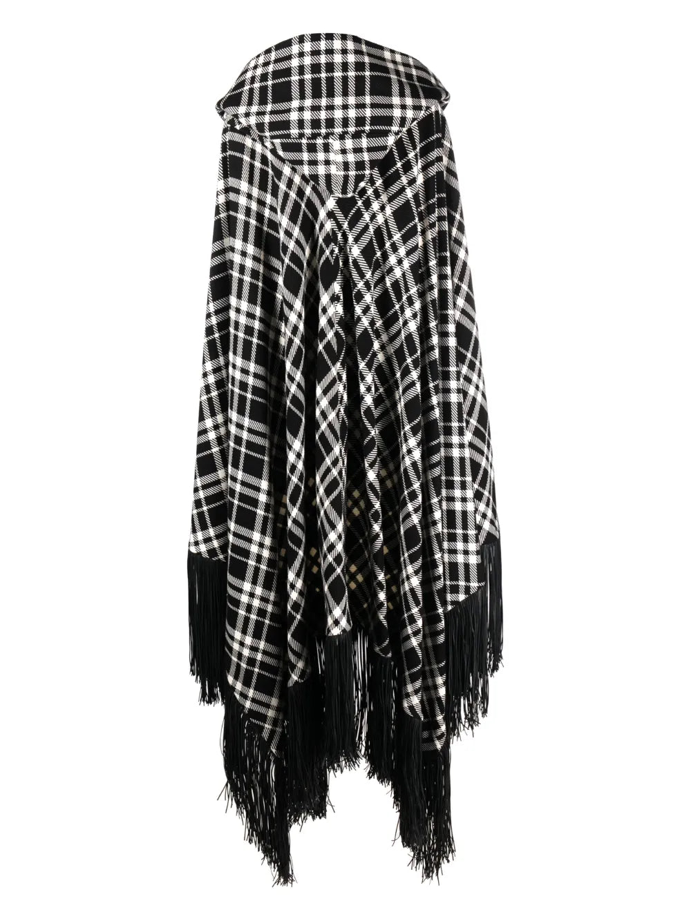 Frayed-Hem Plaid Hooded Cape