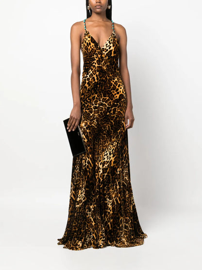 Crisscross Back Leopard Print Maxi Dress