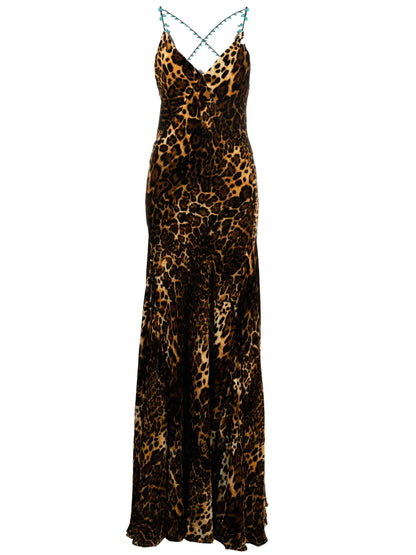 Crisscross Back Leopard Print Maxi Dress