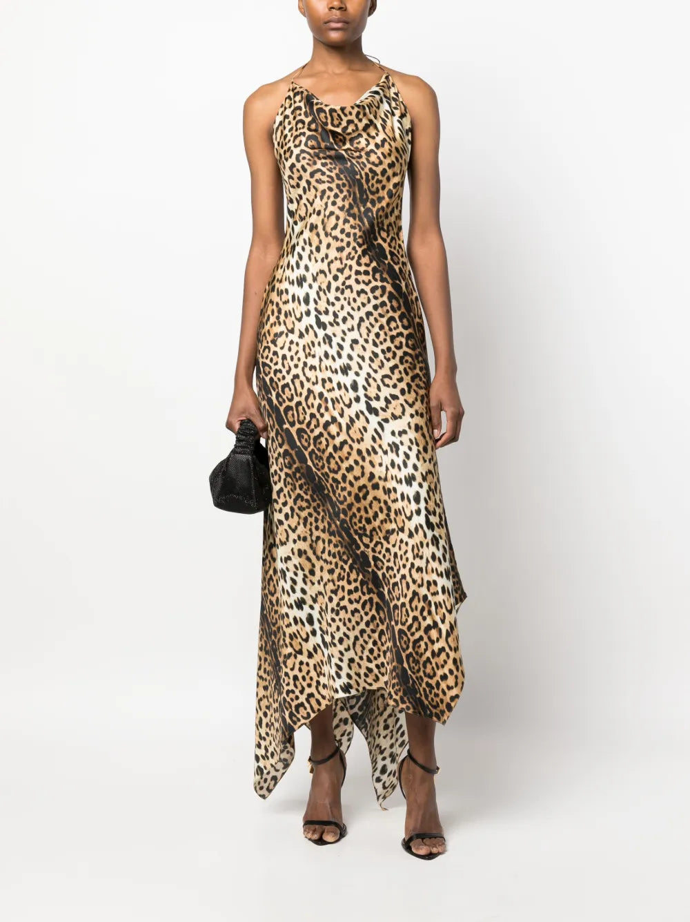 Asymmetric-Hem Cowl-Neck Silk Dress