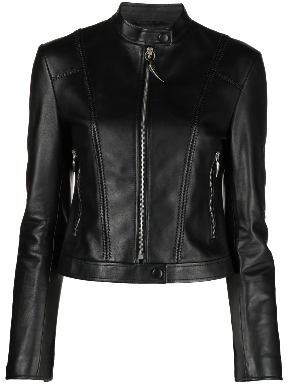 Band Collar Leather Jacket